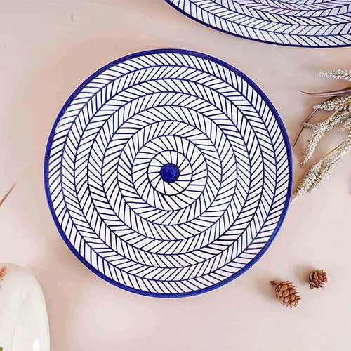 Indigo Chevron Ceramic Dinner Plate Set of 6 (10.5 Inch)