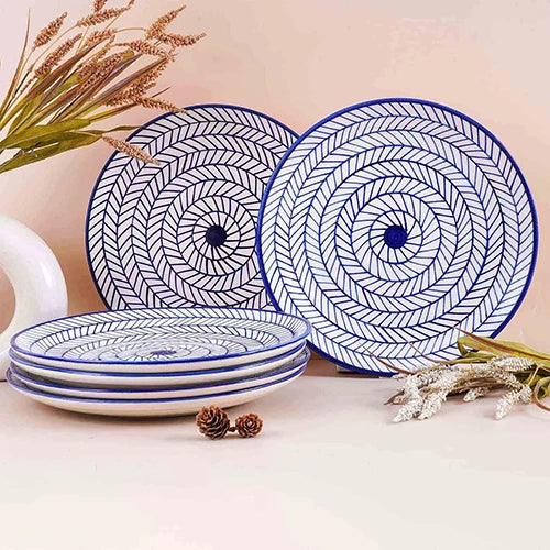 Indigo Chevron Ceramic Dinner Plate Set of 6 (10.5 Inch)