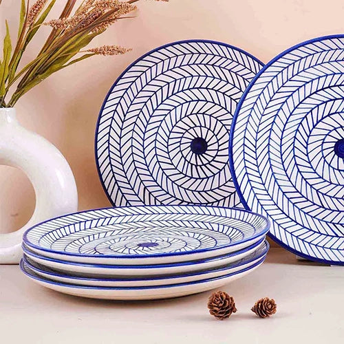 Indigo Chevron Ceramic Dinner Plate Set of 6 (10.5 Inch)