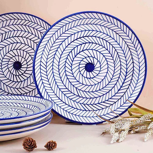 Indigo Chevron Ceramic Dinner Plate Set of 6 (10.5 Inch)