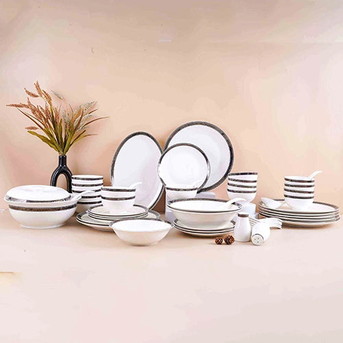 51 Pcs White and Black Glossy Dinner Set