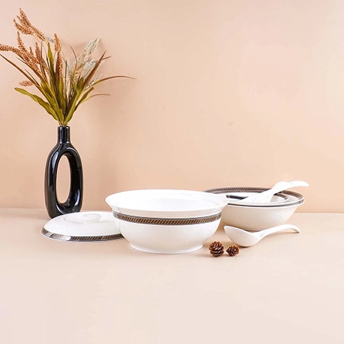 51 Pcs White and Black Glossy Dinner Set