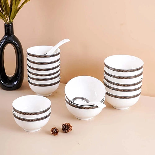 51 Pcs White and Black Glossy Dinner Set