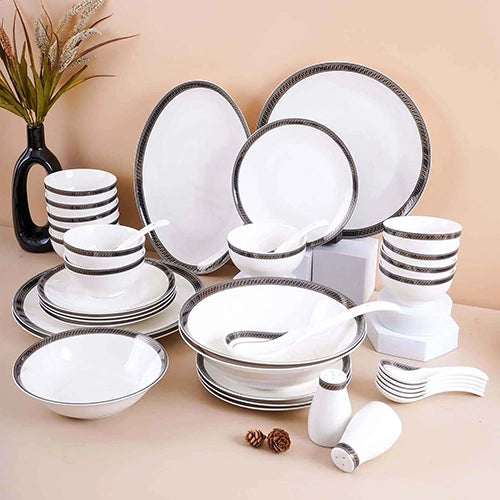 51 Pcs White and Black Glossy Dinner Set