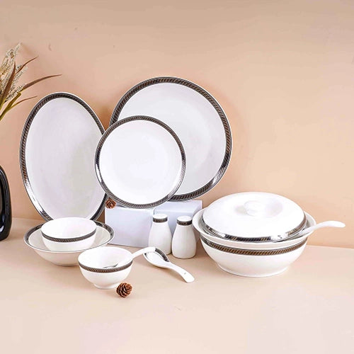 51 Pcs White and Black Glossy Dinner Set