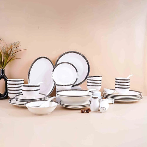 51 Pcs White and Black Glossy Dinner Set