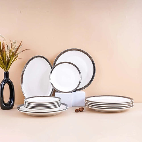 51 Pcs White and Black Glossy Dinner Set
