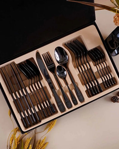 Floral Black Cutlery Set