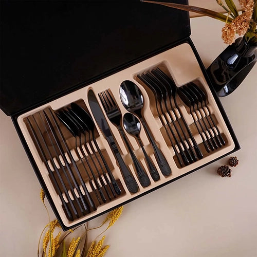 Floral Black Cutlery Set