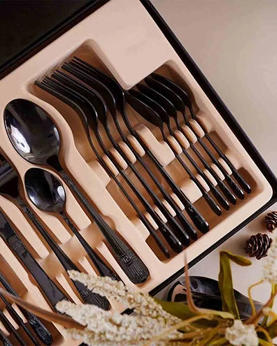 Floral Black Cutlery Set