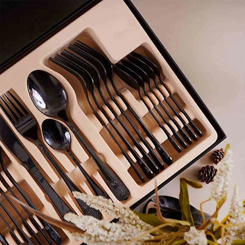 Floral Black Cutlery Set