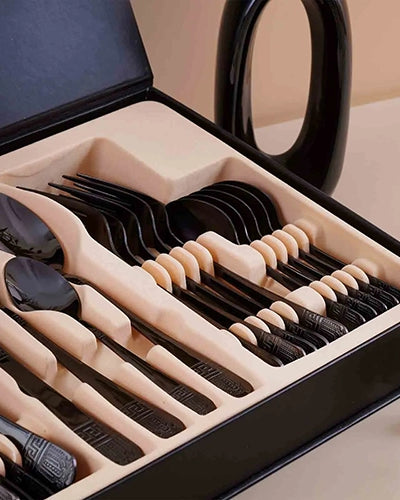 Floral Black Cutlery Set
