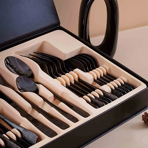 Floral Black Cutlery Set