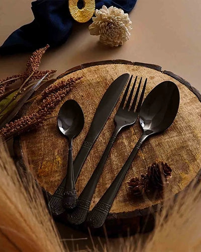Floral Black Cutlery Set