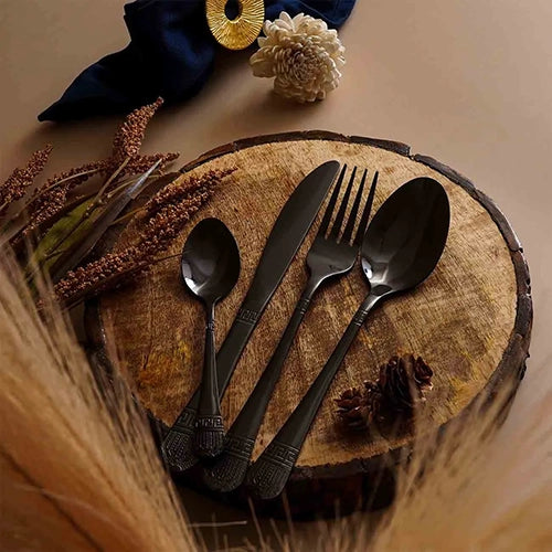 Floral Black Cutlery Set