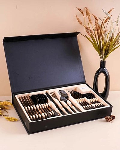 Floral Black Cutlery Set