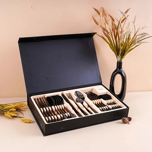Floral Black Cutlery Set