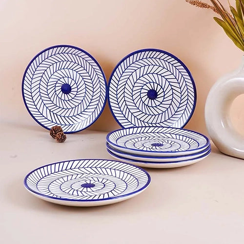 Indigo Chevron Ceramic Quarter Plate Set of 6 (7 Inch)