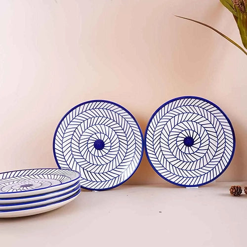 Indigo Chevron Ceramic Quarter Plate Set of 6 (7 Inch)