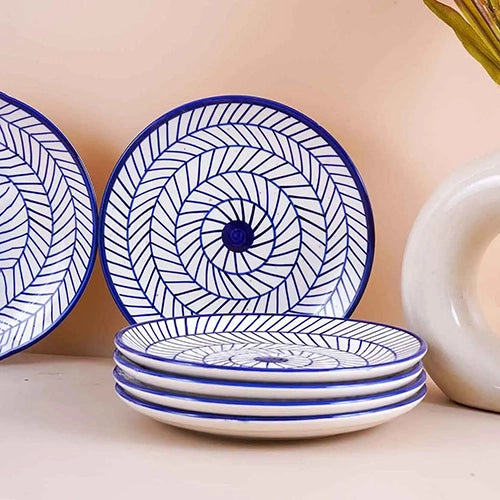 Indigo Chevron Ceramic Quarter Plate Set of 6 (7 Inch)