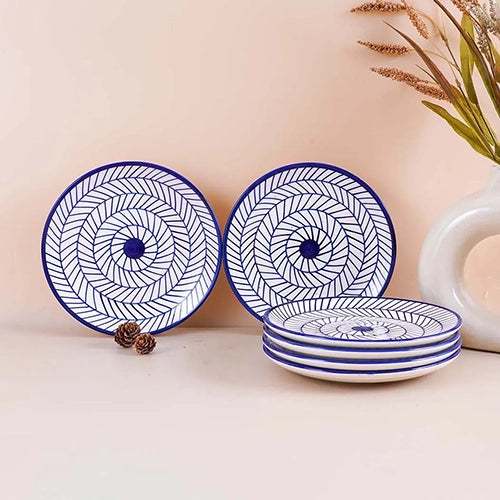Indigo Chevron Ceramic Quarter Plate Set of 6 (7 Inch)