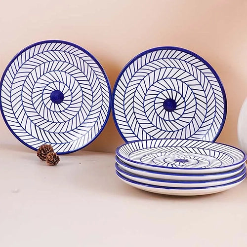 Indigo Chevron Ceramic Quarter Plate Set of 6 (7 Inch)