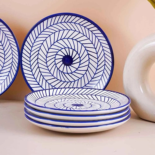 Indigo Chevron Ceramic Quarter Plate Set of 6 (7 Inch)