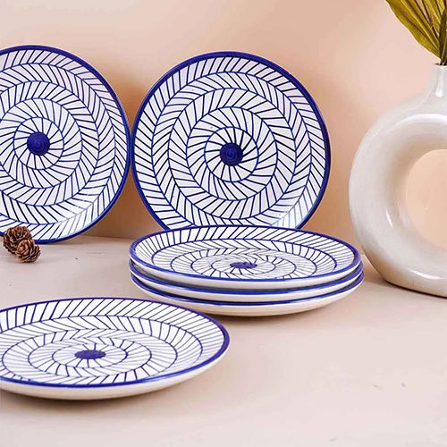 Indigo Chevron Ceramic Quarter Plate Set of 6 (7 Inch)