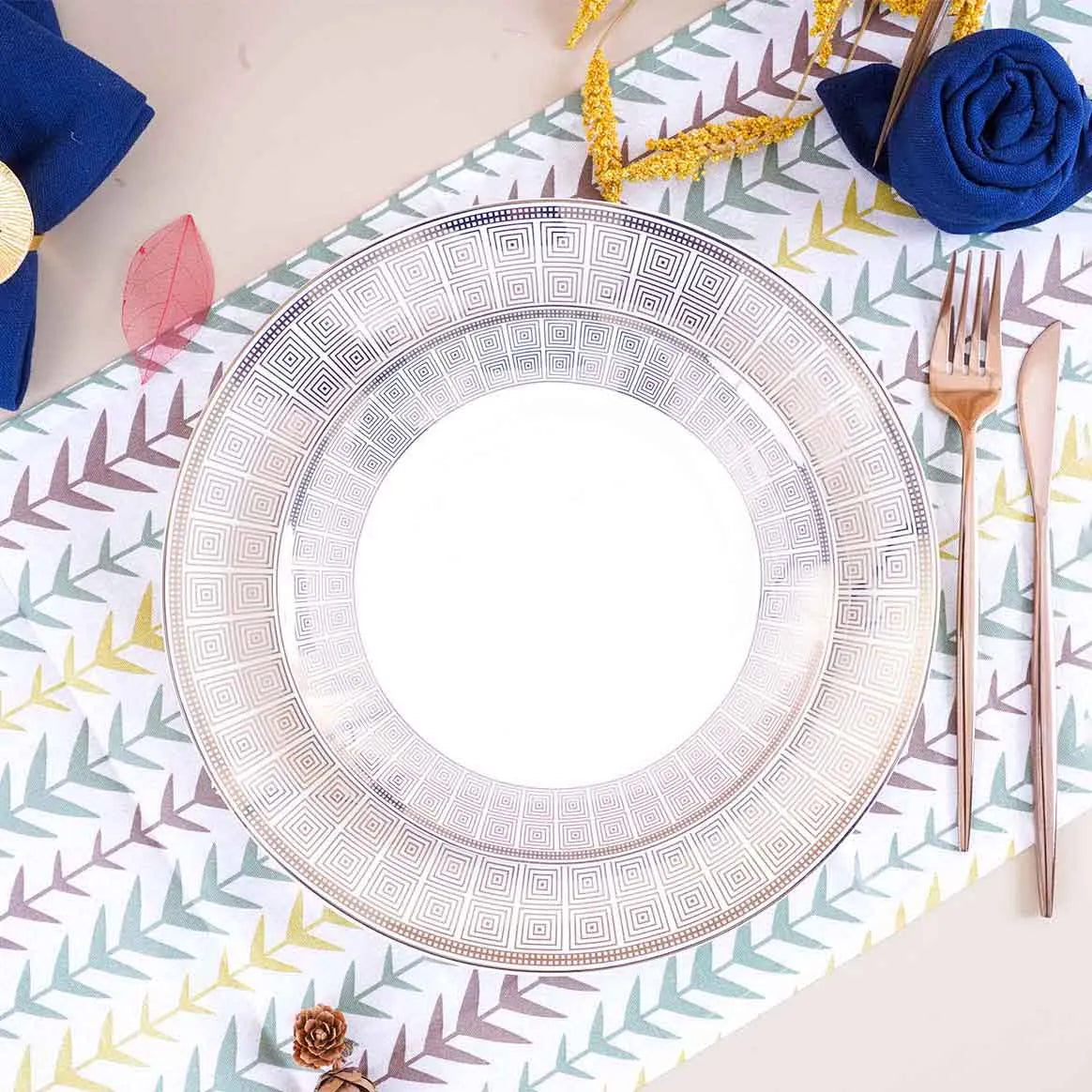 51 Pcs White and Blue Glossy Dinner Set