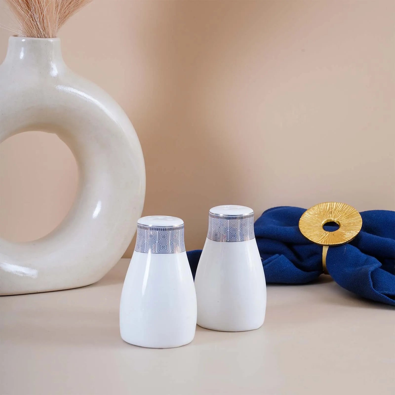 51 Pcs White and Blue Glossy Dinner Set