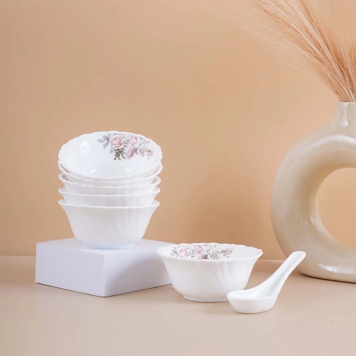 33 Pcs Pink Blossom Opalware Dinner Set