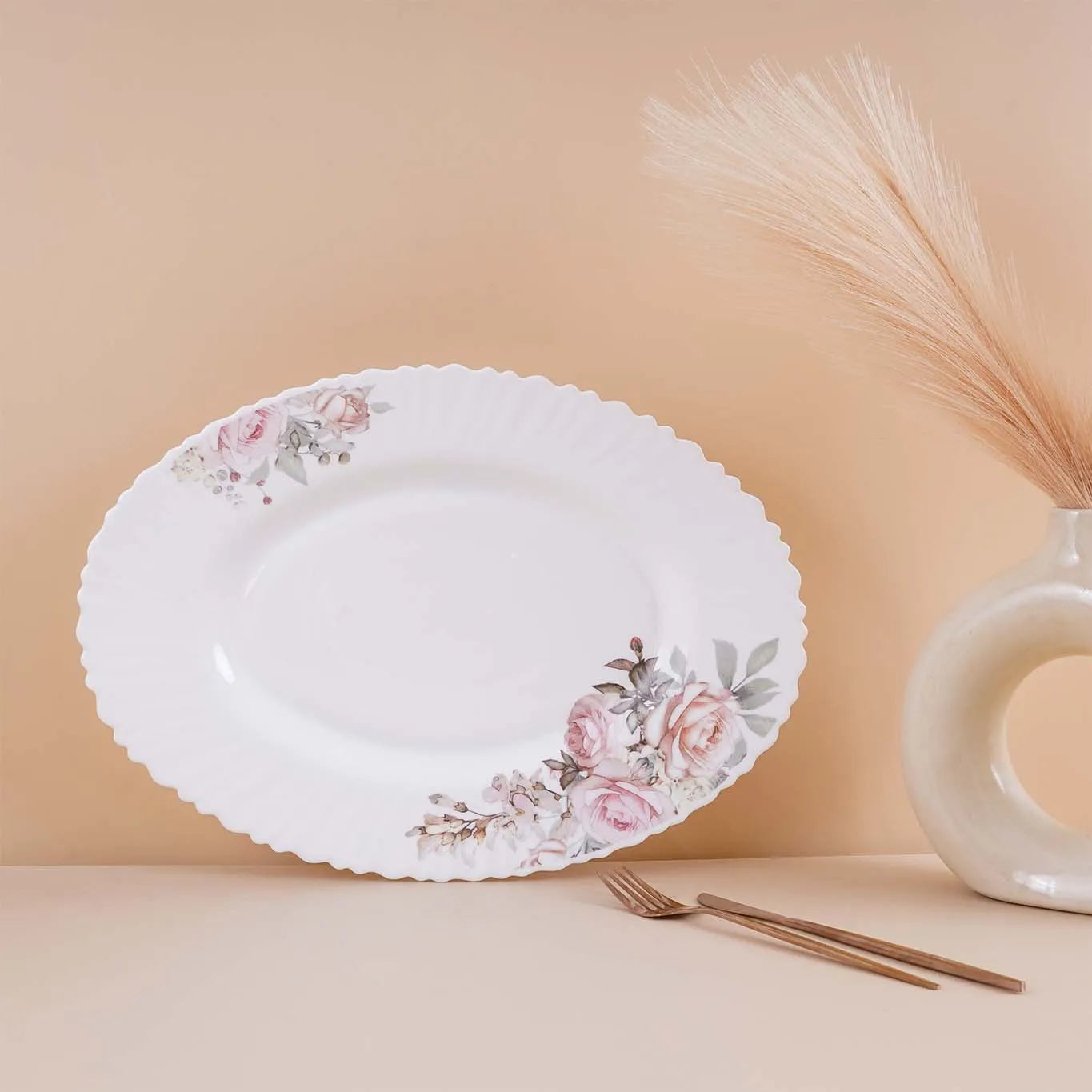 33 Pcs Pink Blossom Opalware Dinner Set