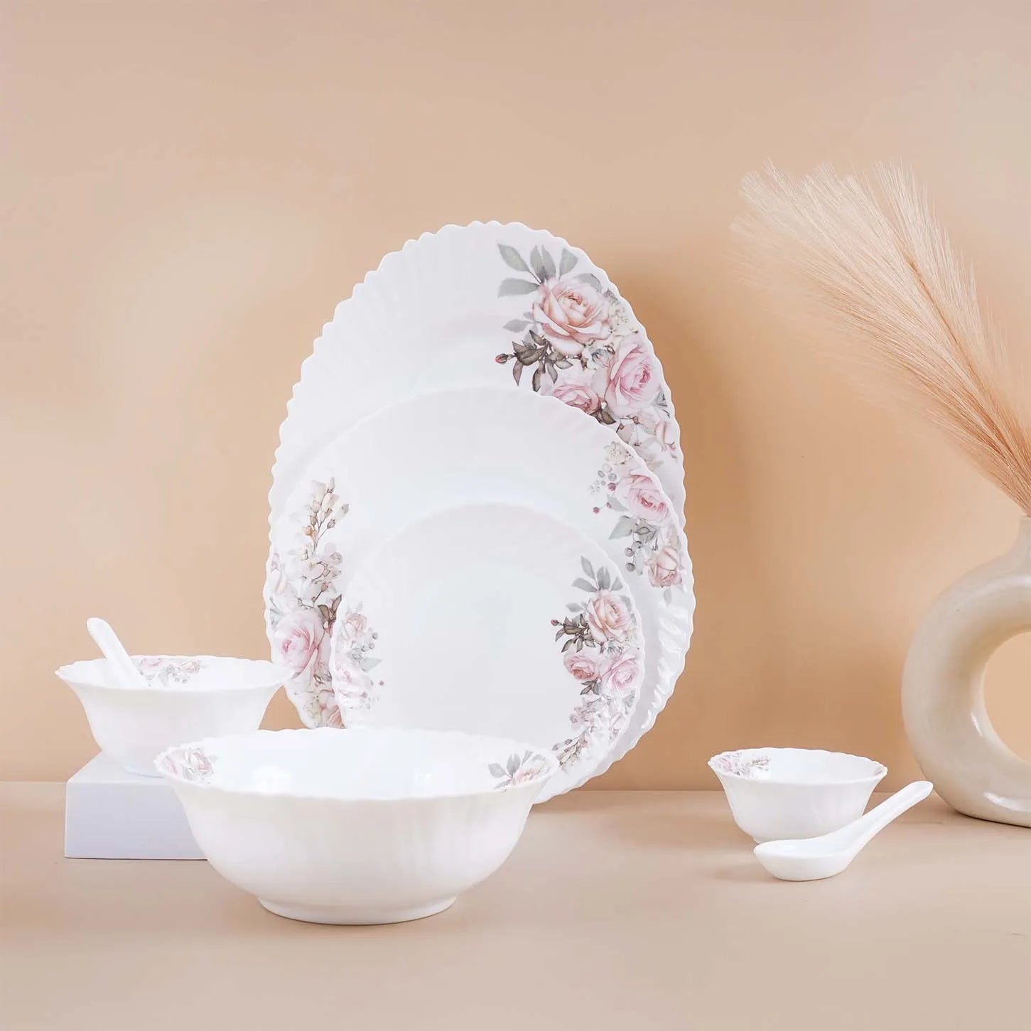 33 Pcs Pink Blossom Opalware Dinner Set