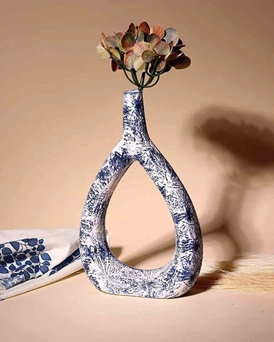 Deep Blue Textured Triangle Vase