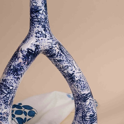 Deep Blue Textured Triangle Vase