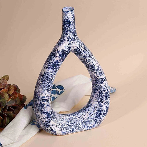 Deep Blue Textured Triangle Vase