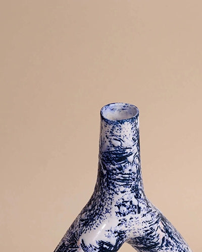 Deep Blue Textured Triangle Vase