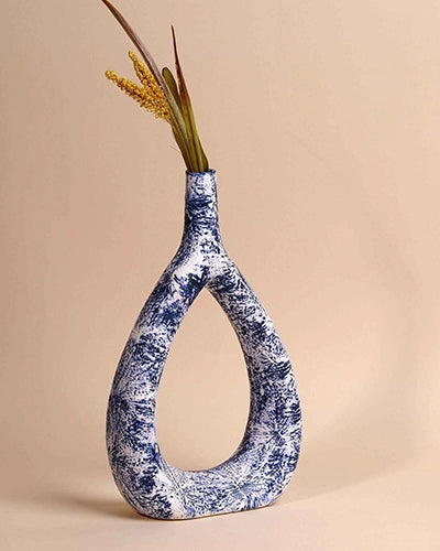 Deep Blue Textured Triangle Vase