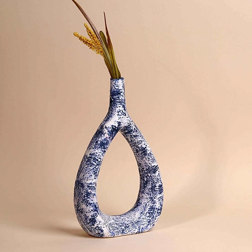 Deep Blue Textured Triangle Vase