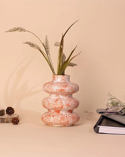 Burnt Orange Tri-Ring Ceramic Vase