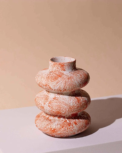 Burnt Orange Tri-Ring Ceramic Vase