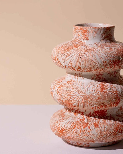 Burnt Orange Tri-Ring Ceramic Vase