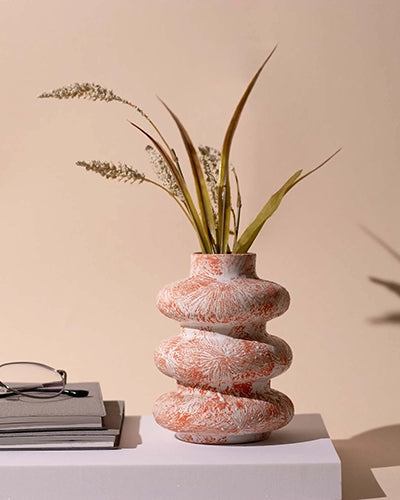 Burnt Orange Tri-Ring Ceramic Vase