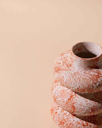 Burnt Orange Tri-Ring Ceramic Vase
