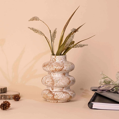 Taupe Tri-Ring Ceramic Vase