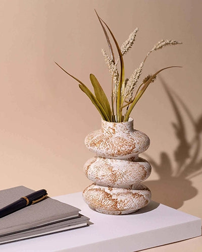 Taupe Tri-Ring Ceramic Vase