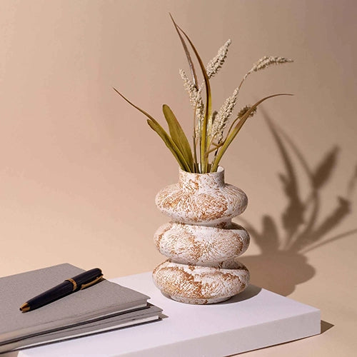 Taupe Tri-Ring Ceramic Vase