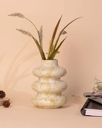 Beige Tri-Ring Ceramic Vase
