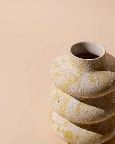 Beige Tri-Ring Ceramic Vase