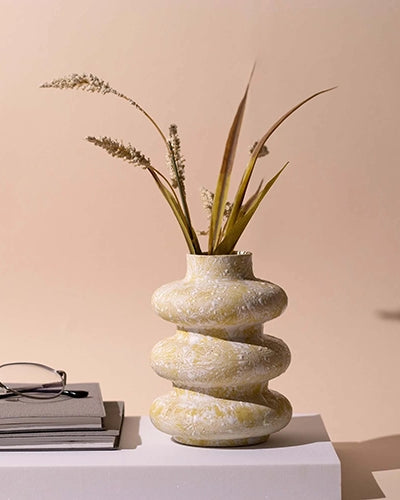 Beige Tri-Ring Ceramic Vase